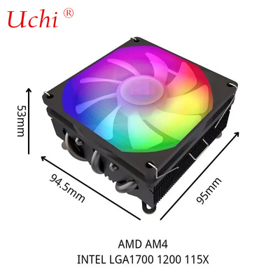 เครื่องระบายความร้อน I3 I5 I7 I9 Lga775 1150 1151 1155 1156 1700 1366 2011 AMD AM4 AM5 Universal Horizontal CPU Cooler Fan สีดํา