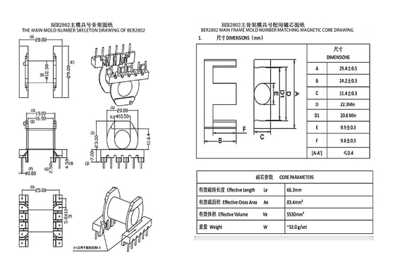 BER2802 ER28 โทรทรานซอฟฟอร์มพลังงานแบบแนวราบ 6+6 PIN Led